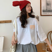 Camiseta holgada informal para mujer, remera de manga de tres cuartos con estampado de dibujos animados para mujer, ropa de calle Rosa, blanca y naranja