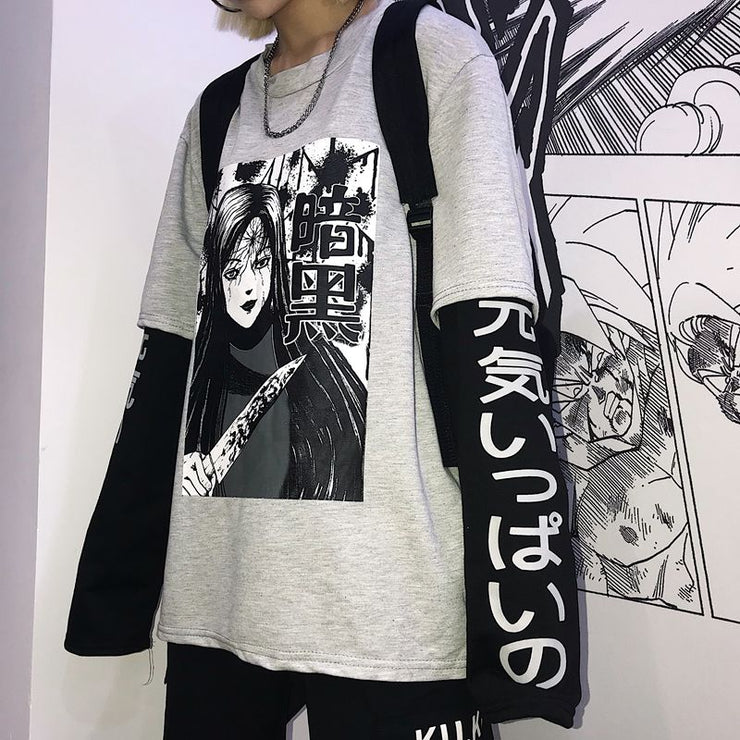 Dark manga Japanese text stamp