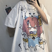 Anime White New Loose Ladies Short Sleeve T-shirt