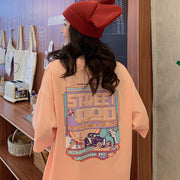 Camiseta holgada informal para mujer, remera de manga de tres cuartos con estampado de dibujos animados para mujer, ropa de calle Rosa, blanca y naranja