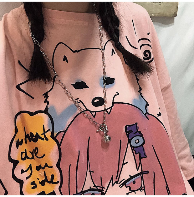 Anime White New Loose Ladies Short Sleeve T-shirt