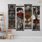 Japanese Manga Geisha Warrior Tiger Vintage Scroll Posters and Prints Scroll Painting Canvas Wall Art Pictures Frame Painting