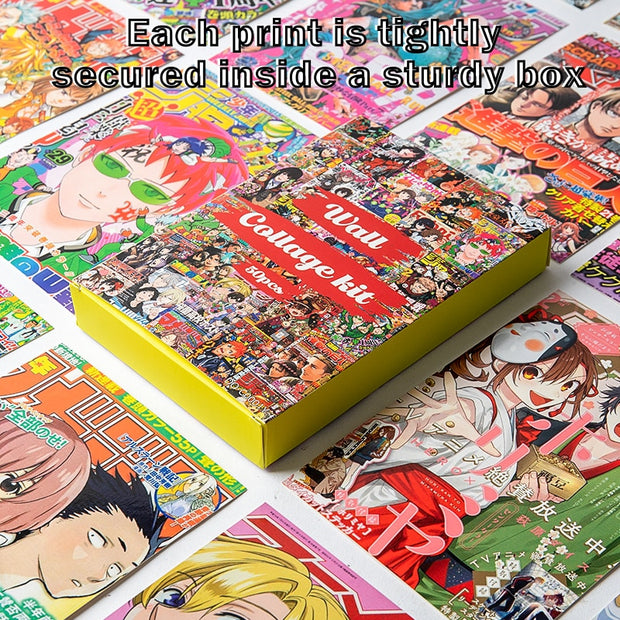 50Pcs Anime Magazine Poster Covers Aesthetic Wall Collage Kit Art Card Decoration for Manga Bright Color Dorm Bedroom Livingroom