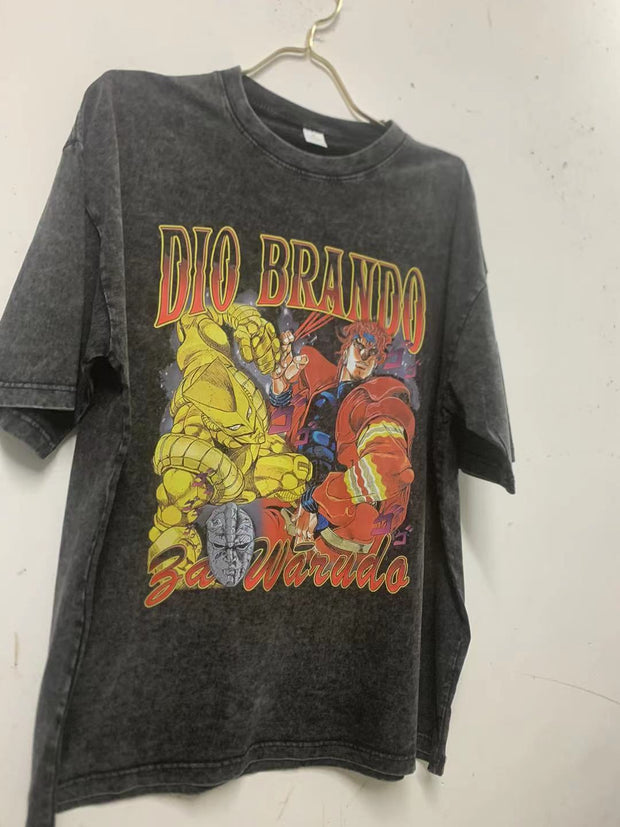 Kujo Jotaro T Shirt Vintage Washed Anime JoJos Bizarre Adventure  y2k DIO Tops Manga Short Sleeve T-shirts Tees Men Streetwear