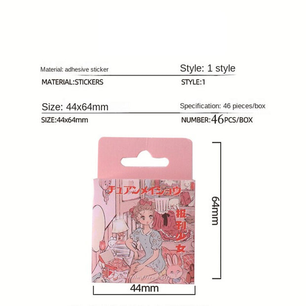 46Pieces Bird Box Stickers Stickers Girl Comic Pink manga Handbook collection DIY label Decoration Book Material New 4CM